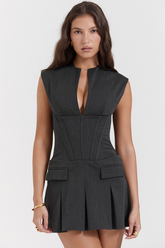 Charcoal Gray Pleated Belted Dress | Dress In Beauty
